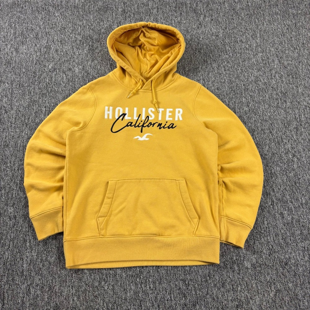 Hollister California Y2K Surf Vintage Heavyweight Embroidered Hoodie Yellow M
